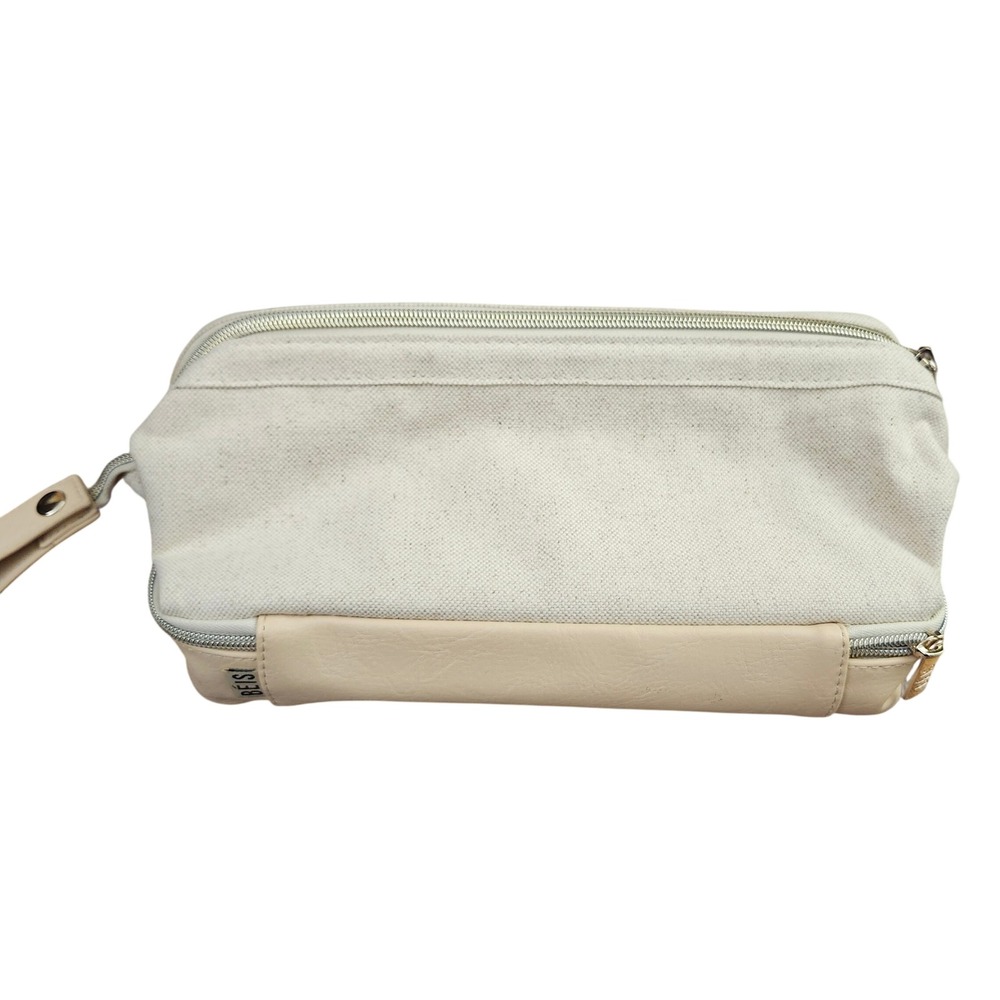 BEIS Mens Dopp Kit Toiletry Bag Beige Canvas Vegan Leather Travel Organizer